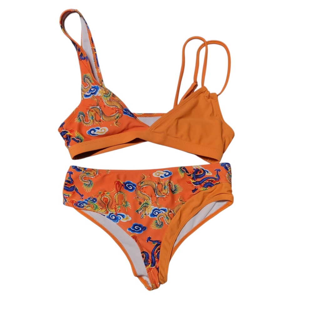 EUC Shein Orange Dragon Print Bikini Set
